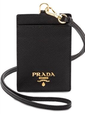 Prada Black Saffiano Leather ID Badge Holder